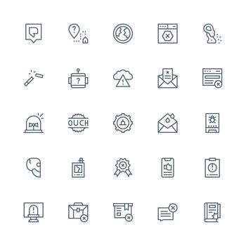 error presentando 25 íconos en medio carrera contorno diseño limpiar icono colección para web utilizar vector