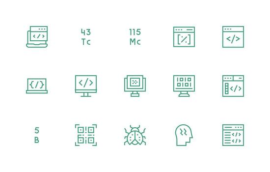15 Regular Line Icons for Code Graphics Quick Access Icons for UI Development vector