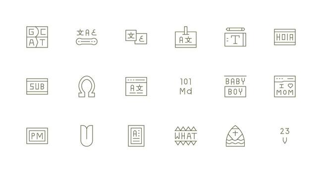 Font Icon Set with 18 Minimal Line Graphics Fully Editable Icon Set for Web vector