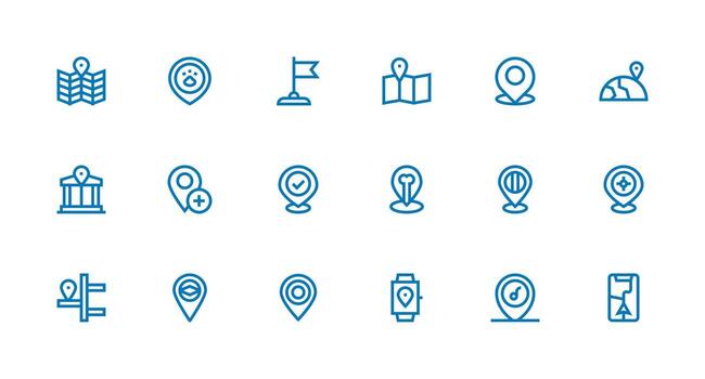 Geotag Design Icons featuring 18 in Strong Stroke Line Style Clean Set for Layout Prototypes vector