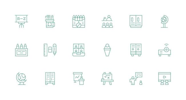 18 Minimal Line Style Icons from Classroom Collection Basic Icon Series vector