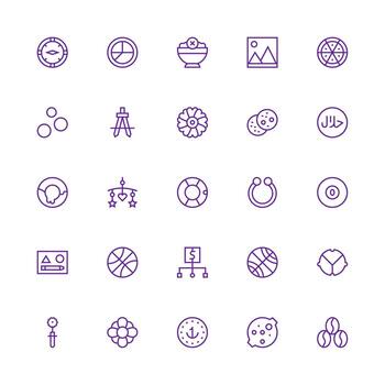 Circle Design Icons featuring 25 in Medium Stroke Outline Style Layout Icon Collection vector