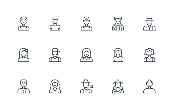 15 Icons for Avatar in Regular Line Format Multi-Style Icons for Creative Projects vector