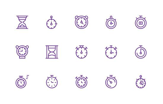 Elapsed Time Set with 15 Regular Line Icons Organized Glyph Icons for Fast Design vector