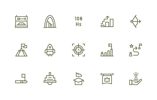 Milestone Design Icons featuring 15 in Regular Line Style Clean Icon Collection for Web Use vector