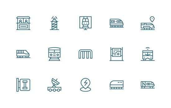 Station Icon Set with 15 Regular Line Graphics Minimal Icon Set for Interface Projects vector