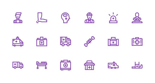Trauma Design Icons featuring 18 in Strong Stroke Line Style Layout Icon Collection vector
