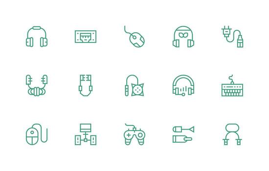 Wired Icon Set with 15 Regular Line Graphics High-Quality Icon Pack vector