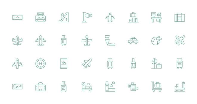 Airport featuring 32 Icons in Thin Line Design Core Icon Collection for Daily Tasks vector