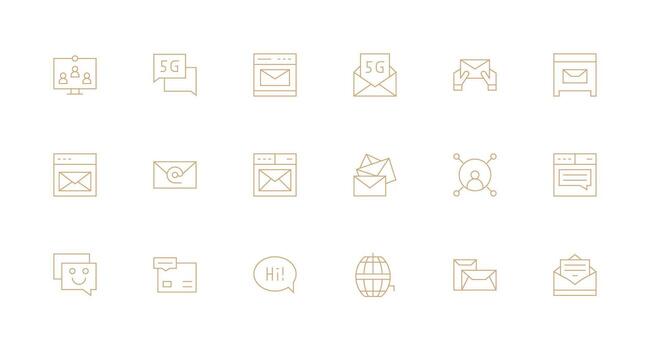 18 Digital Communication Icons in Minimal Line Aesthetic Clean Icon Collection for Web Use vector