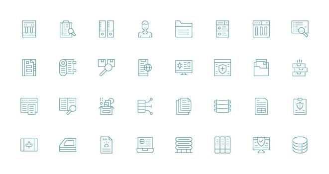 Records Icon Set with 32 Thin Line Graphics Icon Pack for Various Themes vector
