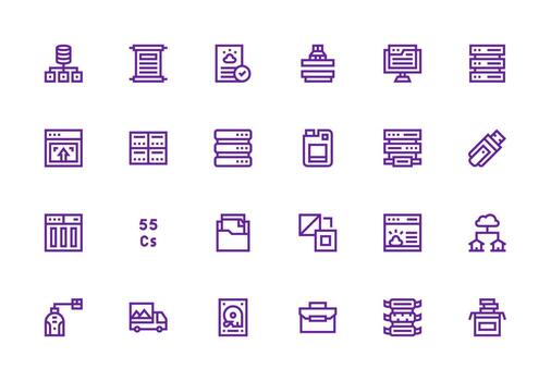 24 Icons for Data Storage in Thick Line Line Format Flat Icon Set vector
