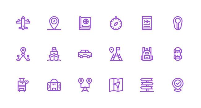 Strong Stroke Line Style Journey Icons with 18 Vectors Scalable Icon Pack