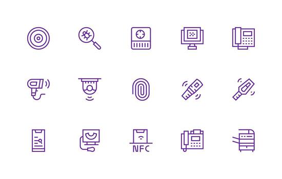 Scanning Icon Set with 15 Regular Line Graphics Professional Icon Set vector