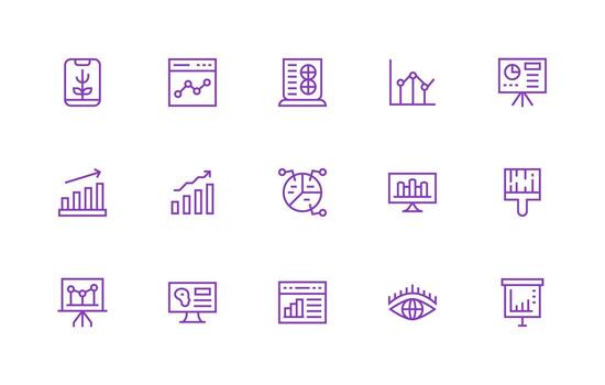 15 Regular Line Vectors for Statistics Theme Icon Pack for UI
