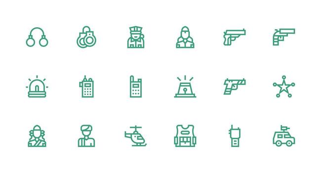 18 Strong Stroke Line Style Icons from Police Collection Minimal Icon Set for Interface Projects vector