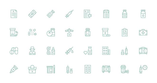 32 Thin Line Style Icons from Medication Collection Scalable Icons for Cross-Platform Interfaces vector