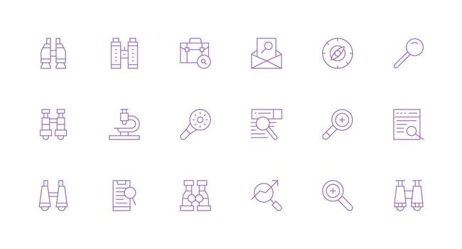 Magnifying Icon Collection with 18 Minimal Line Designs Clean Icon Collection for Web Use vector
