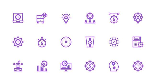 Efficiency Set with 18 Strong Stroke Line Icons Functional Icon Series vector