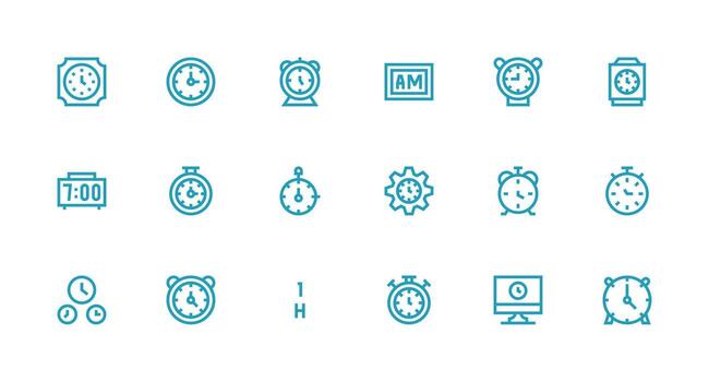 Digital Clock Set with 18 Strong Stroke Line Icons Scalable Icon Pack vector