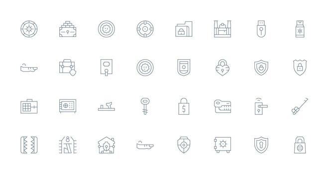 32 íconos para bloquear en Delgado línea formato basado en temas icono paquete vector