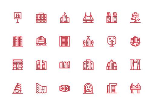 urbano planificación diseño íconos presentando 24 en grueso línea línea estilo flexible icono sistema para web interfaces vector