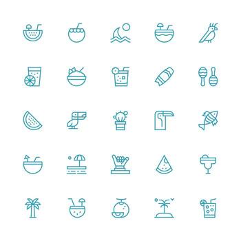 25 Medium Stroke Outline Style Icons from Tropical Collection Scalable Icons for Cross-Platform Interfaces vector