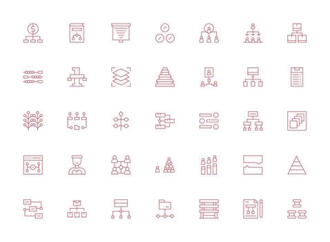 jerarquía diseño íconos presentando 35 en ligero línea estilo básico icono serie vector