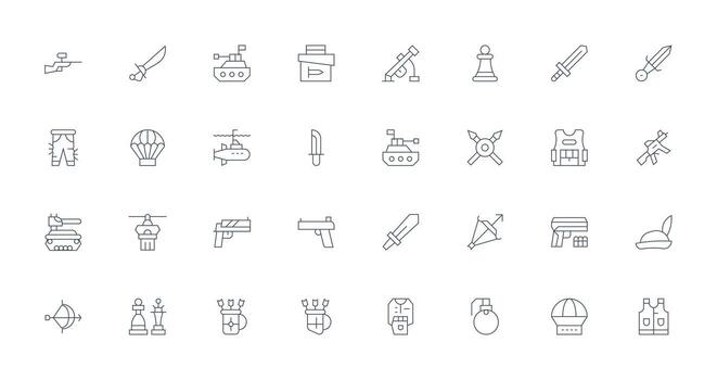 táctico conjunto con 32 Delgado línea íconos icono conjunto para proyectos vector