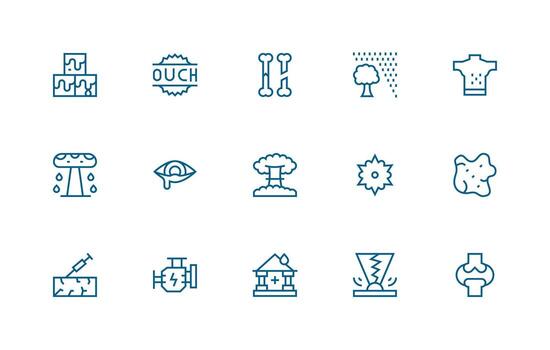 Damage Design Icons featuring 15 in Regular Line Style UI-Ready Icon Collection vector