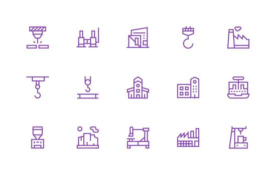 fábrica icono conjunto con 15 regular línea gráficos funcional icono serie vector