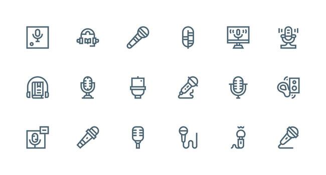 podcast conjunto con 18 fuerte carrera línea íconos simplificado icono paquete para visual herramientas vector