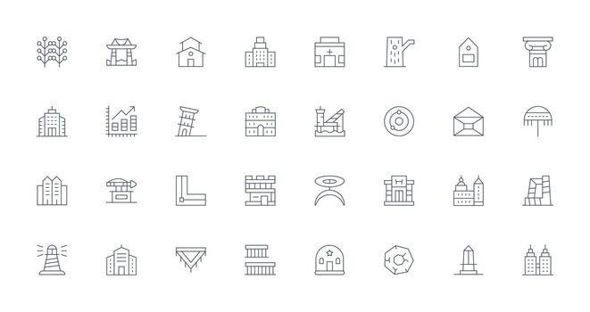 estructura icono conjunto con 32 Delgado línea gráficos íconos construido para visual consistencia paquete vector