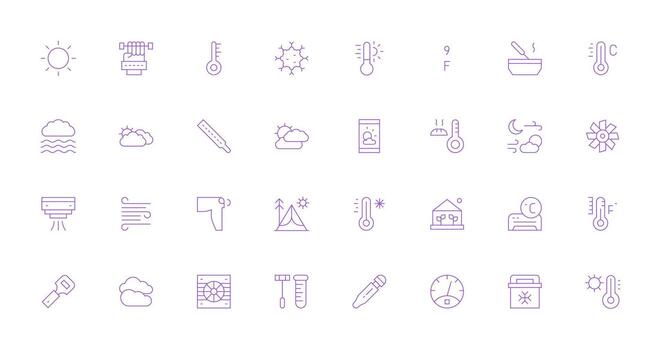 Temperature including 32 Thin Line Illustrations Balanced Icon Set for Functional Design vector