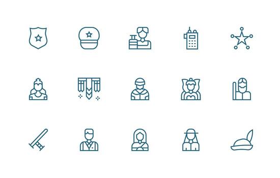 Officer Design Icons featuring 15 in Regular Line Style Balanced Icon Set for Functional Design vector