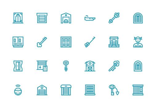 puerta icono conjunto con 24 grueso línea línea gráficos escalable íconos para multiplataforma interfaces vector