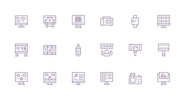 Minimal Line Style Digital Display Icons with 18 Vectors Sharp Icons for Presentations