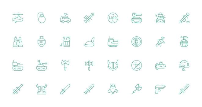 Thin Line Icons from Warfare Set with 32 Vectors Interface Icons for Daily Use