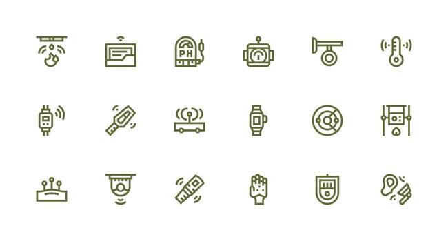 Sensor including 18 Strong Stroke Line Illustrations All Device Compatible Icon Set vector