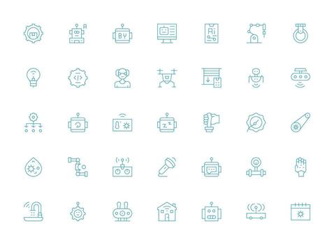 Automation featuring 35 Icons in Light Line Design Fully Editable Icon Set for Web vector