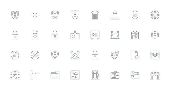 Access Control including 32 Thin Line Illustrations Clean Icon Set Icon Pack for UI Projects vector