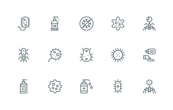 Germ Icon Set with 15 Regular Line Graphics Smart Icon Collection vector