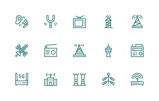 15 Icons for Antenna in Regular Line Format Simple Icons for Interface and Wireframes vector