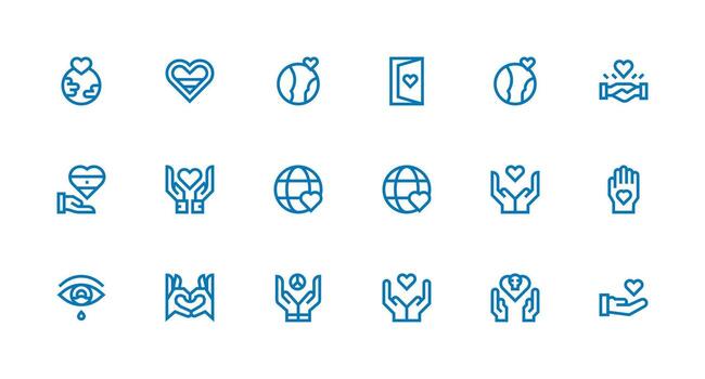 18 Icons for Compassion in Strong Stroke Line Format Icon Set for Apps vector
