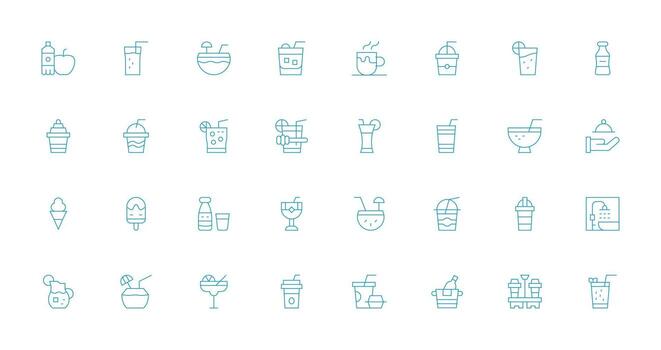 Refreshment Visual Pack containing 32 Thin Line Icons All-Purpose Icon Design Pack vector