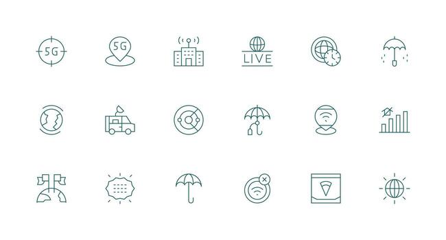 Coverage Design Icons featuring 18 in Minimal Line Style Simple Icons for Interface and Wireframes vector