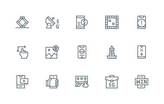 Mobile Set with 15 Regular Line Icons Modern Line and Glyph Icon Series vector