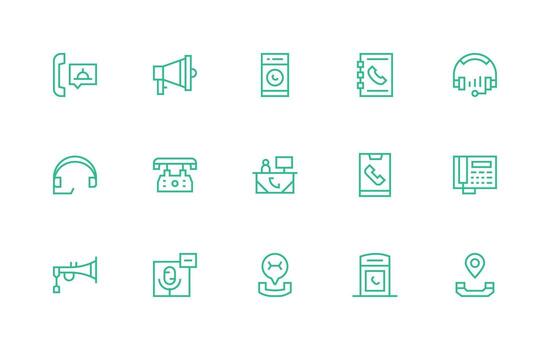 Call Set with 15 Regular Line Icons Detailed Icon Collection for Design Systems vector