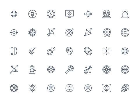 Aim Set with 35 Regular Clean Line Icons Web Icon Collection vector