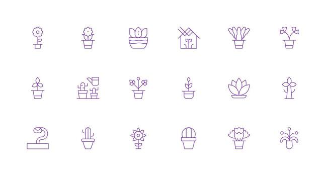 Potted Plant Icon Set with 18 Minimal Line Graphics Dashboard Icon Series vector